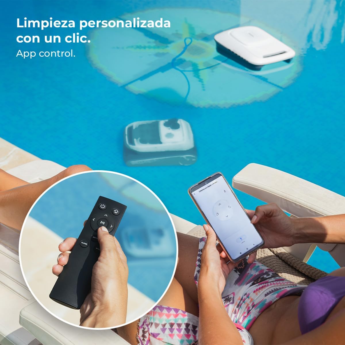 Cecotec Robot Limpiapiscinas para Fondos, Paredes, Línea de Flotación y Superficie Conga Pooldroid 10000 TotalClean AquaSkater. 300m2, Limpieza Ordenada, Autonomía 150mins, Capacidad 4L, App y Mando