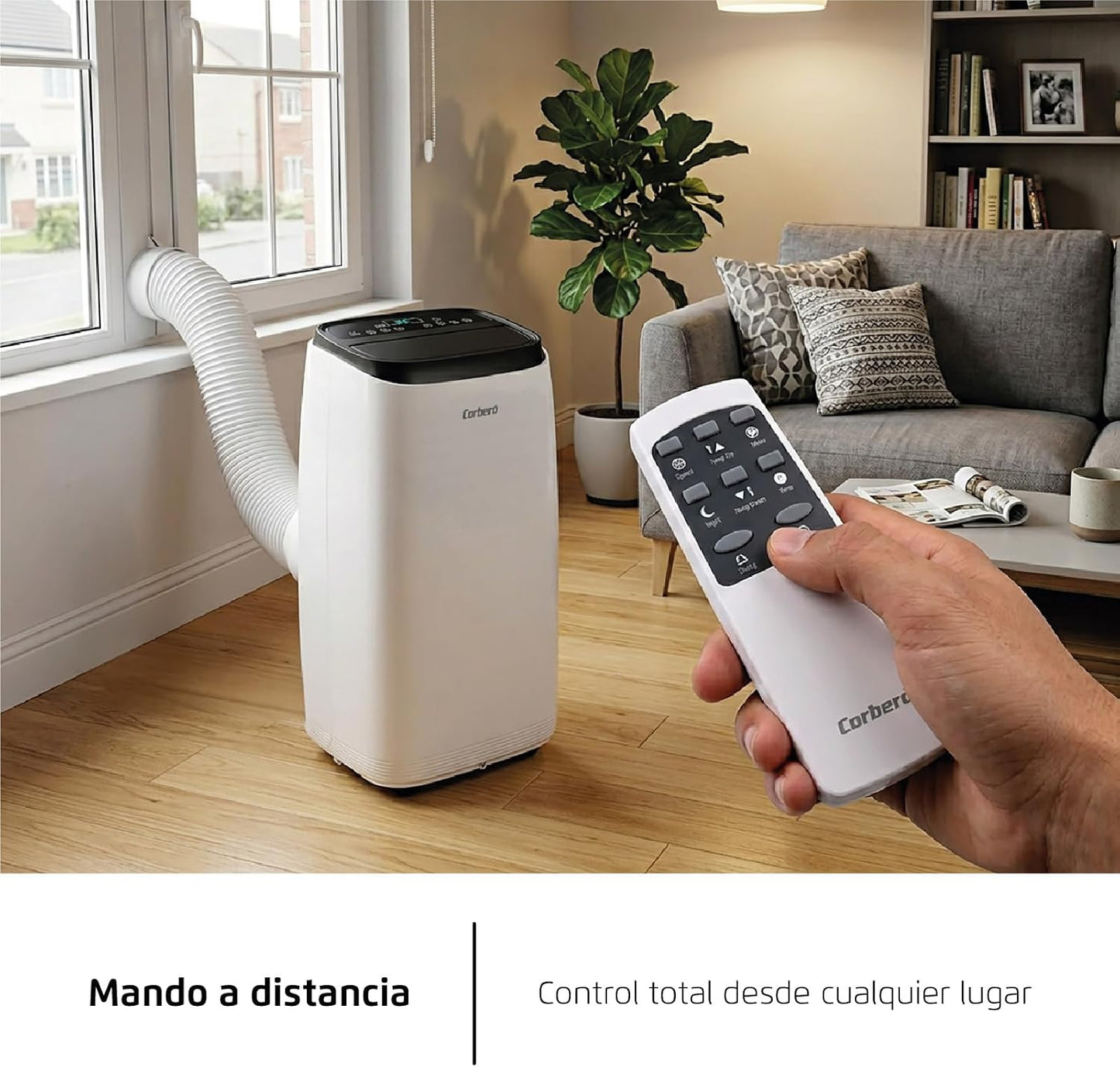 Corberó - Aire Acondicionado Portátil 3 en 1 con Mando | CPC14 | 14000 BTU- 4100 Frigorías | Cobertura 25-40 m² | 16-31 ºC | Refrigeración | Ventilador| Deshumidificación | Temporizador
