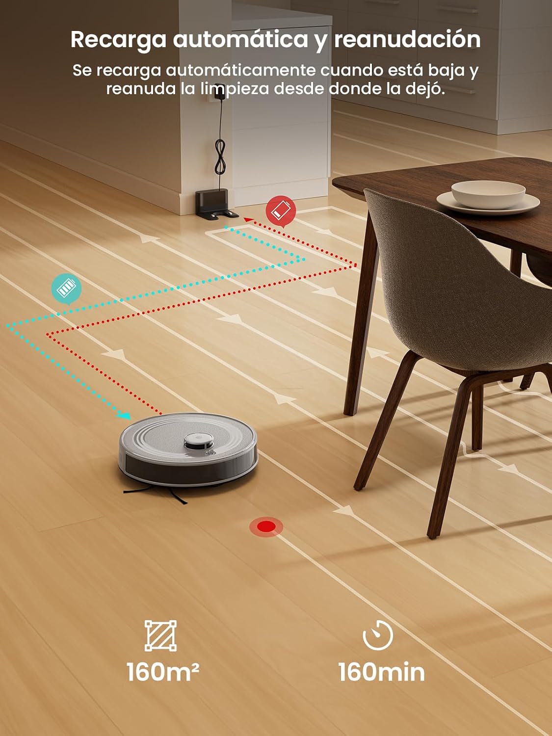 Lefant M2 Robot Aspirador y Fregasuelos con Cartografía, Aspiración de 6000Pa, Autonomía de 160 Minutos, Navegación Láser, Tecnología de Evasión PSD, Limpieza Personalizable, App/Alexa/WiFi