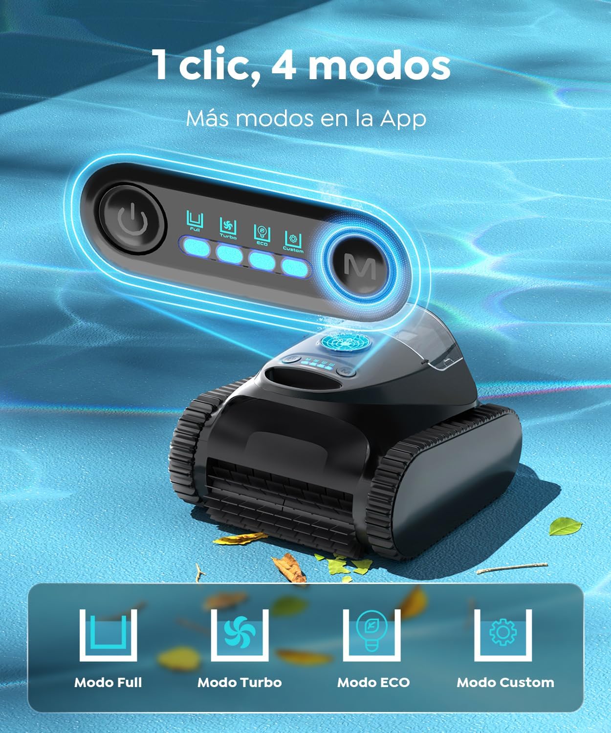 C1 Robot Piscina Limpiafondos y Paredes, Doble Filtro, Aspirador Piscina Bateria, 7 Modos Limpieza, 170-180 min Autonomía, Limpiador con App, Limpiafondos Piscina de hasta 150 m², Azul Abismo
