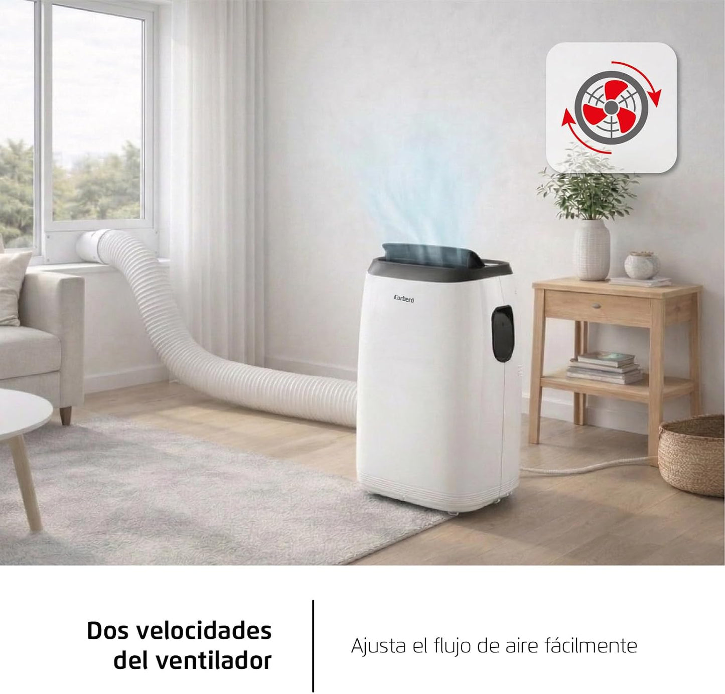 Corberó - Aire Acondicionado Portátil 3 en 1 con Mando | CPC14 | 14000 BTU- 4100 Frigorías | Cobertura 25-40 m² | 16-31 ºC | Refrigeración | Ventilador| Deshumidificación | Temporizador