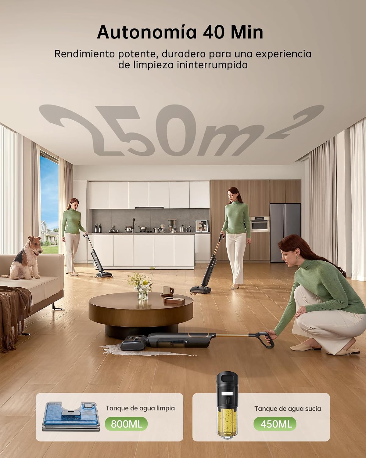 Vexilar X7 Aspiradora Fregadora sin Cable 20KPa, Aspiradora en Seco y Húmedo,Aspira y Friega,Autolimpieza,Diseño Reclinable de 180°, Autonomía 40Min, Fregona Electrica para Polvo/Residuos/Partículas