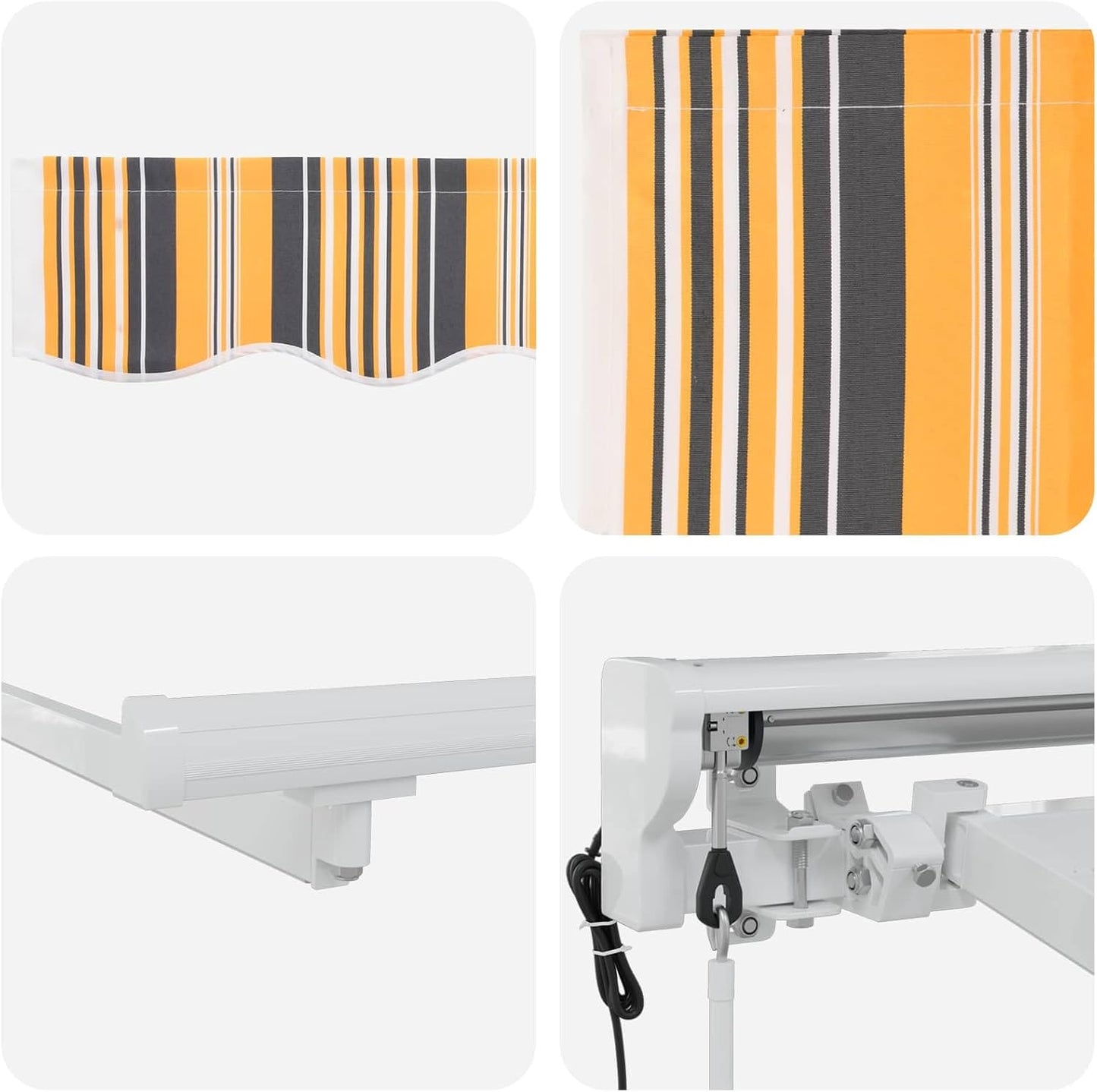 VidaXL Toldo retráctil eléctrico amarillo, gris y blanco 4,5 × 3,5 m, jardín y terraza, toldo rectangular moderno, sombra eléctrica, sombrilla impermeable, solución exterior
