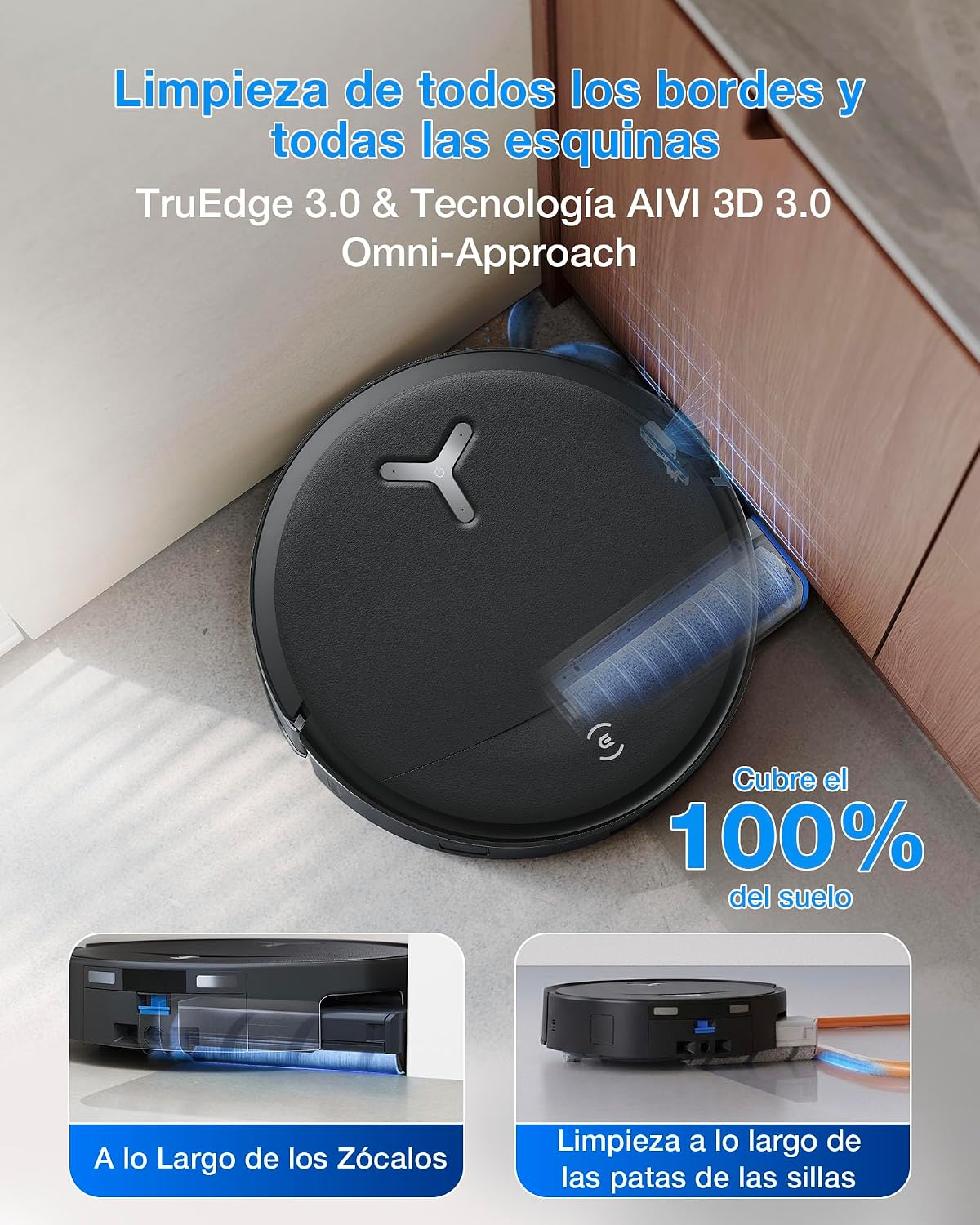 ECOVACS DEEBOT T80S Omni Robot Aspirador y Mopa, 24 800 Pa, OZMO Roller 2.0, Tecnología ZeroTangle 3.0, Mecanismo Triple Lift, Lav Mopa con Agua Cal a 40-75 °C, Secado Aire Cal, Negro