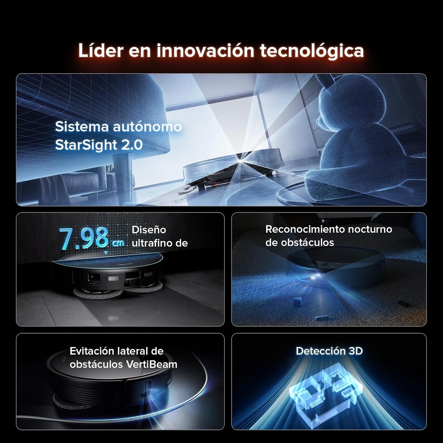 roborock Saros 10R Robot Aspirador 22000Pa Succión con mopa, Cuerpo Ultrafino de 7,98 cm, Obstáculo Extremo de 4 cm, Sin enredos, FlexiArm Riser, Vaciado Automático, Secado con Aire Caliente, Negro