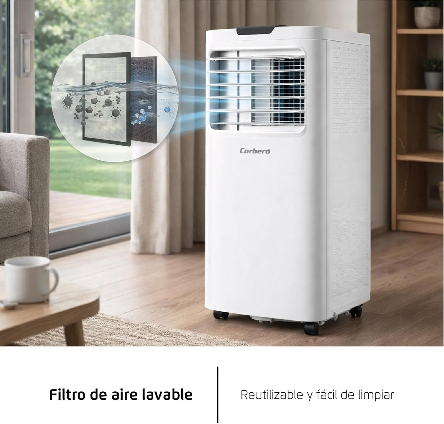 Corberó - Aire Acondicionado Portátil 3 en 1 con Mando | CPC12 | 12000BTU- 3500 Frigorías | Cobertura 22-25 m² | 16-31 ºC | Refrigeración | Ventilador | Deshumidificación |Temporizador
