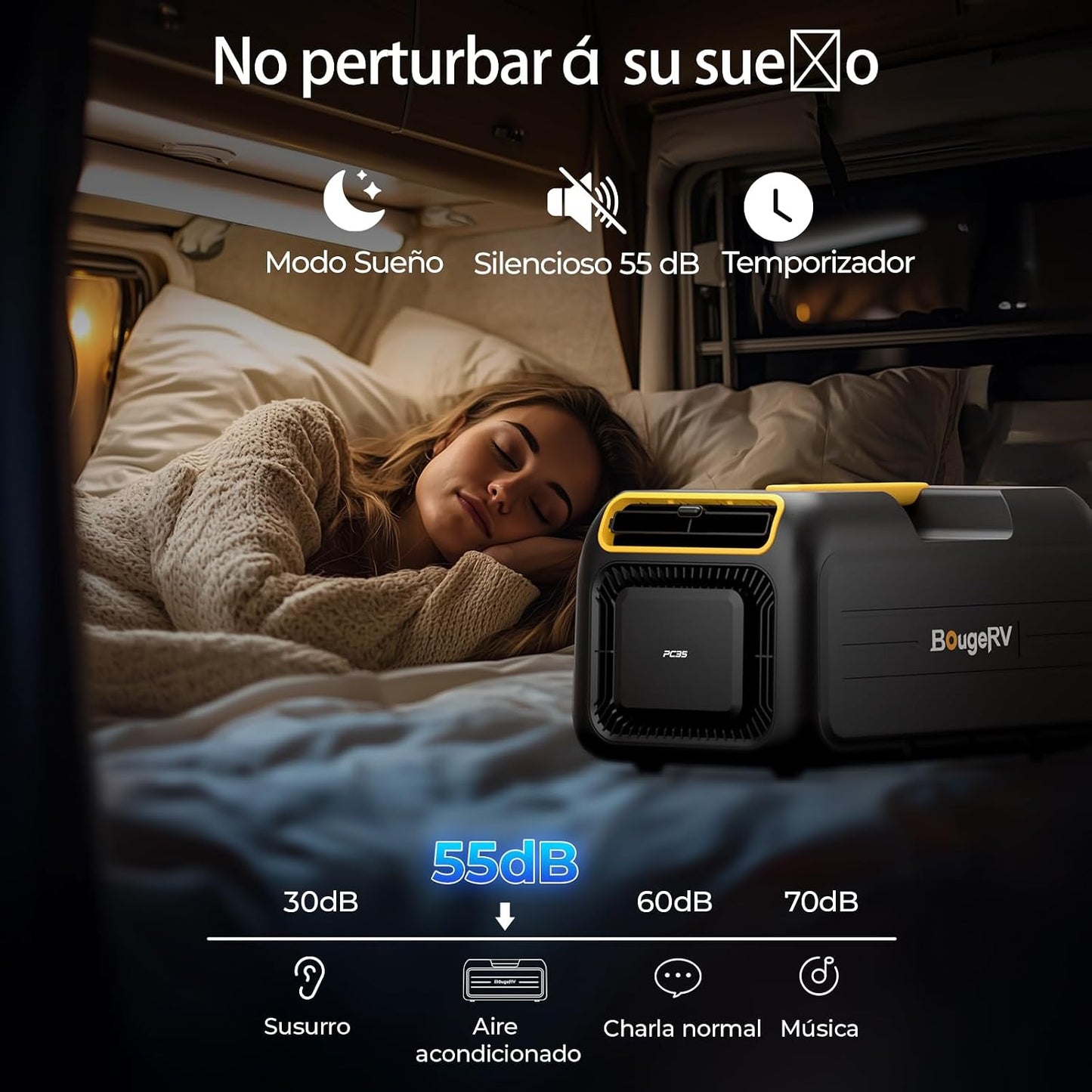 BougeRV PC35 Aire Acondicionado Portátil, 3500 BTU Climatizador, 5 en 1 con App, Compacto, AC 100V-240V, Aire Acondicionado para Camping, Caravana, Tienda, Camión, Furgoneta
