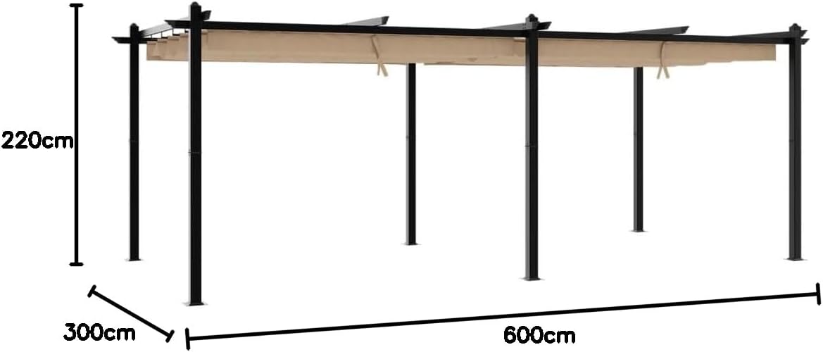 IKAYAA Pérgola de Jardín con Techo Retráctil, Pérgola de Aluminio 6x3 m, Cenador de Jardín, Poliéster Resistente al Agua y a UV para Patio Terraza Exterior Taupé