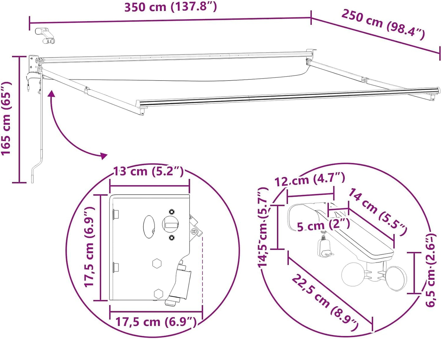 vidaXL Toldo Retráctil Eléctrico 3,5 x 2,5 m, Toldo automático, Moderno y eléctrico, retráctil, con LED, para Patio, ¡Sombra Funcional al Aire Libre