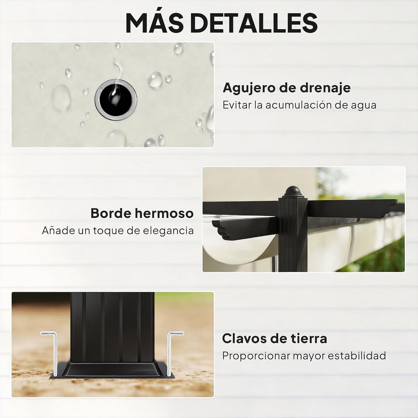 Outsunny Pérgola de Jardín 4x3 m con Techo Retráctil, Cenador de Jardín con Estructura de Aluminio, UPF30+, Orificios de Drenaje, Pabellón para Exterior, Patio, Terraza, Crema