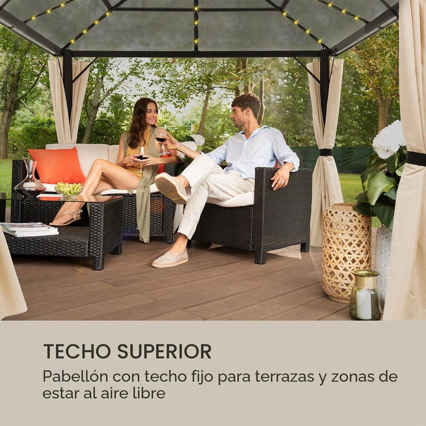 Blumfeldt Pergola Jardín Impermeable 3x3m, Gazebo Techo Policarbonato, Kit de Pérgola Metálica Ligera Estructura Aluminio, Carpa Exterior, Pérgola Cristal Translúcido, Luces LED Regulables