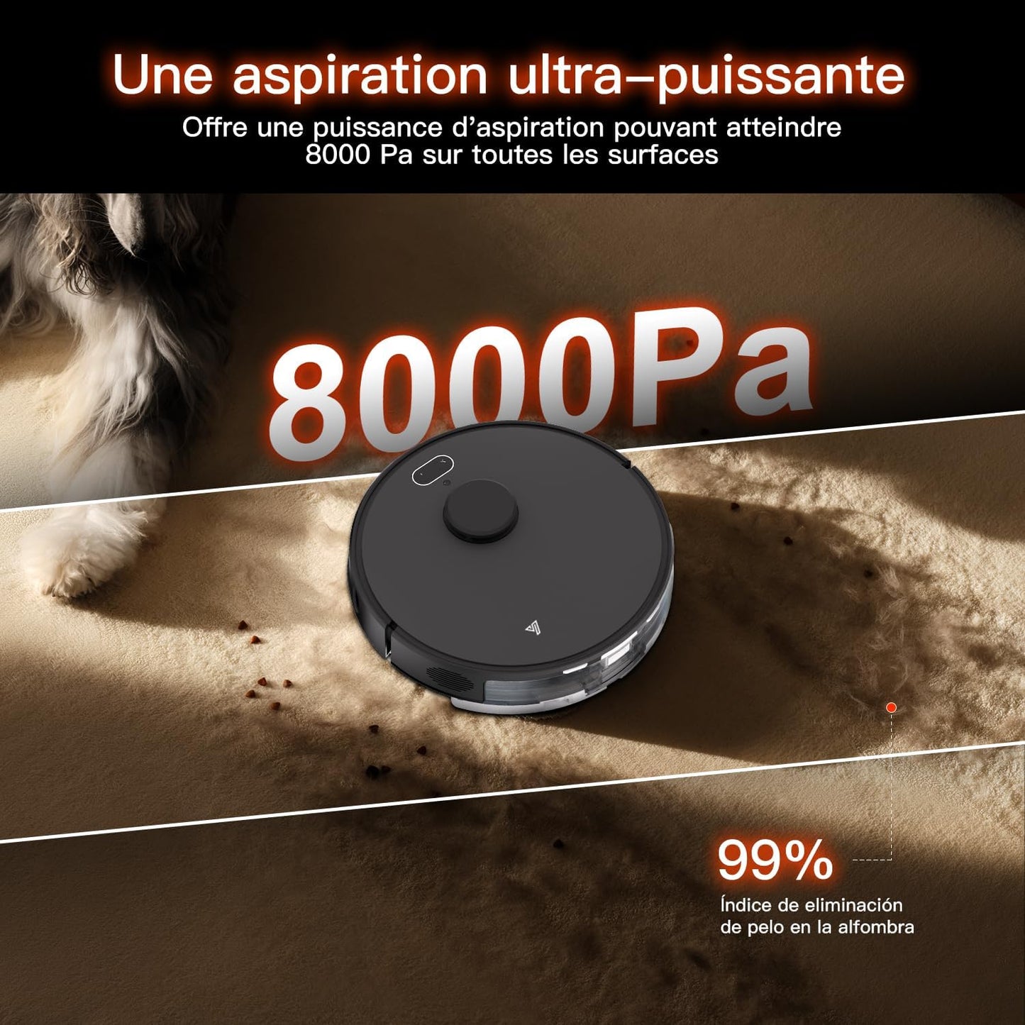 Robot Aspirador y fregasuelos hasta 8000 Pa Potente succión Autovaciado Autonomía de 220 Minutos Navegación Láser LiDAR y Mapeo Lnteligente,Limpieza Personalizada Control por Voz y App-B