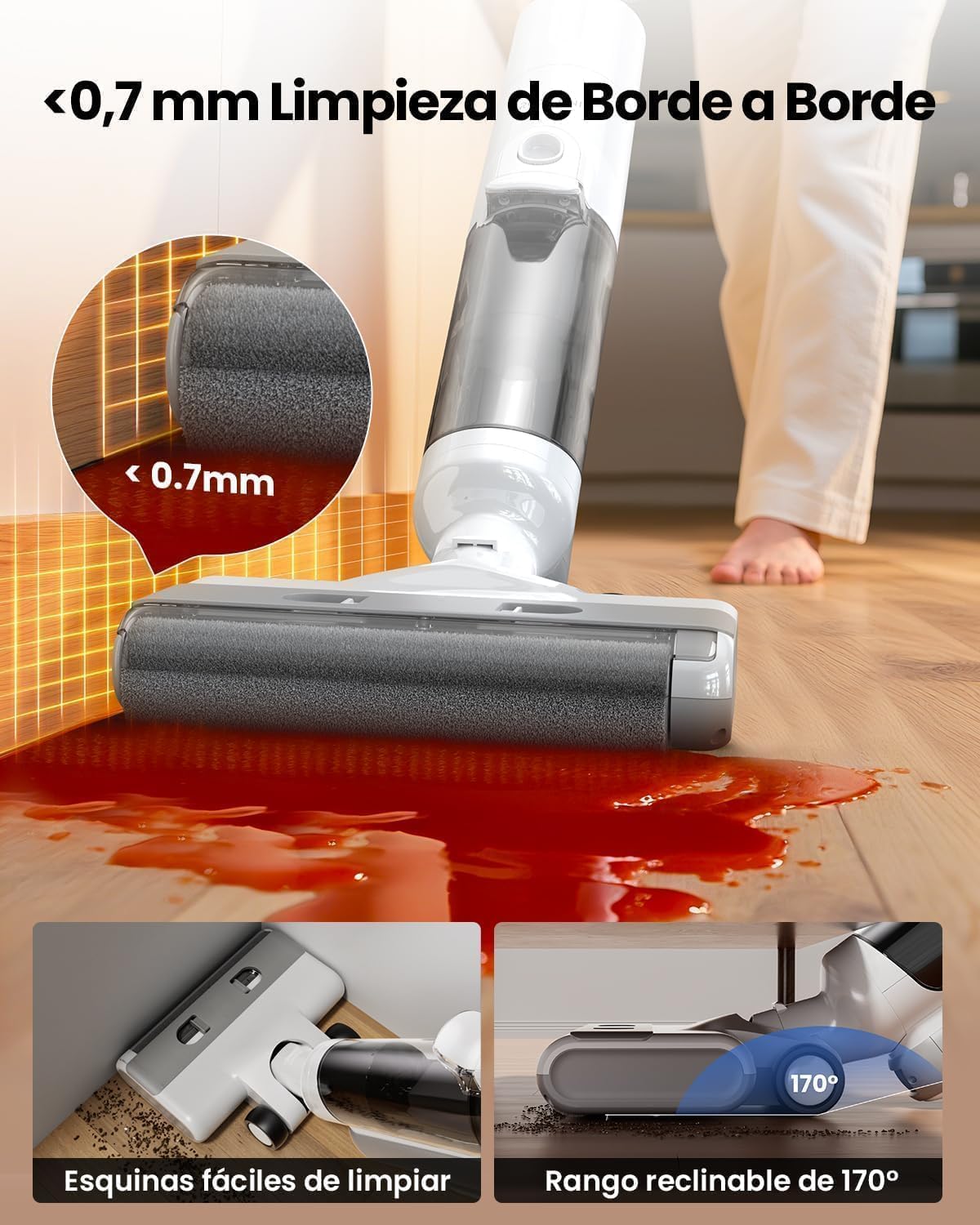 Proscenic F10 Ultra+ Aspiradora Escoba sin Cable en Seco y Húmedo, 60 Min de autonomía, Autolimpieza, Limpia Esquinas y Bordes, para Suelos Duros, Pelo de Mascotas, Diseño de Inclinación de 180°