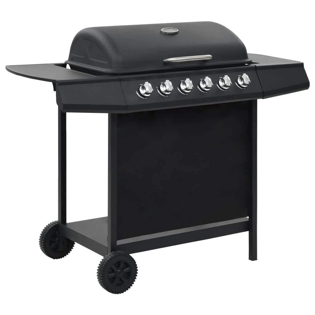 Barbacoa portátil de gas con 6 zonas de cocción negra de acero V3794