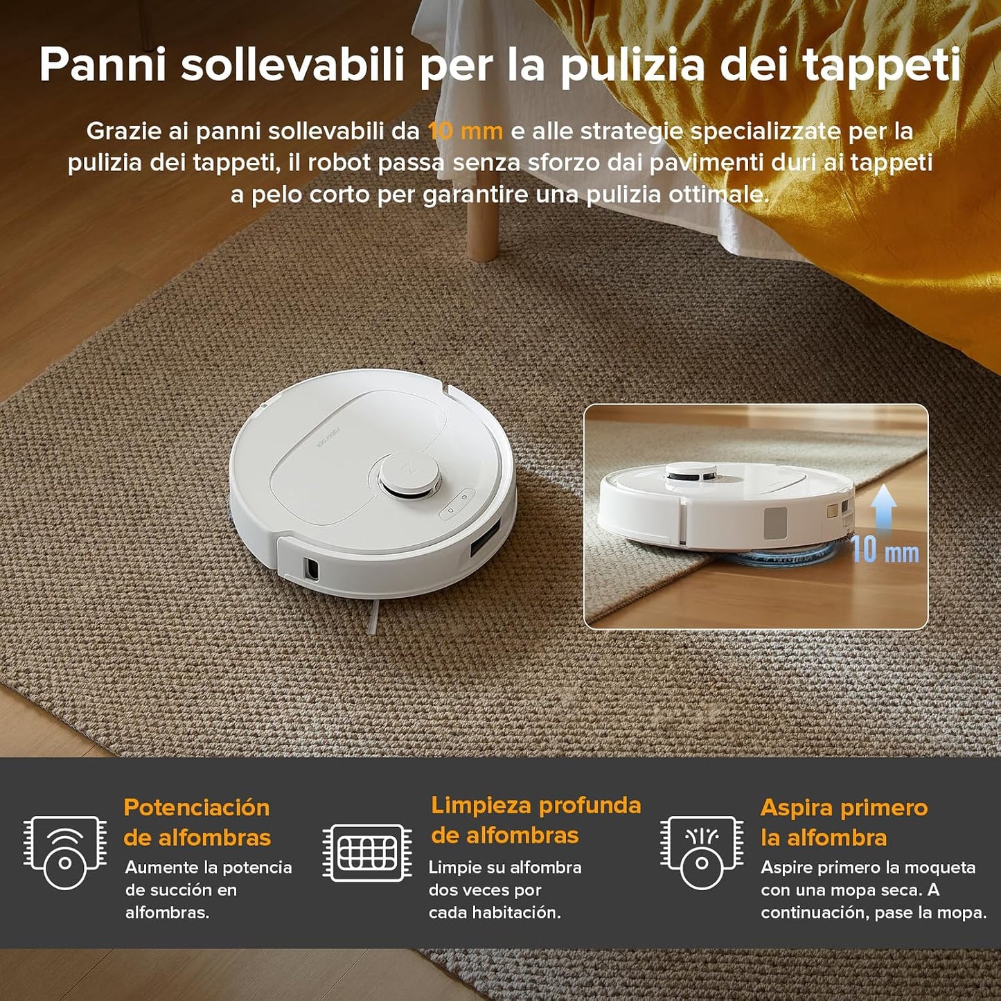 roborock Robot Aspirador QV 35A, 8000Pa de succión, Dos mopas giratorias elevables, cepillos antienredos, tecnología reactiva para Evitar obstáculos, navegación y mapeo,Blanco
