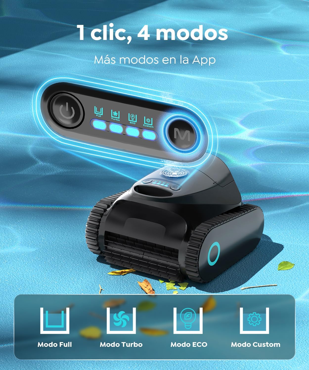 C1 Robot Limpiafondos Piscina,Paredes,Línea y Plataformas,Autonomía 180 min, Doble Filtración, 3 Motores, Succión Potente, Control por App, Robot Piscina Inalámbrico 150㎡,Nero Opaco