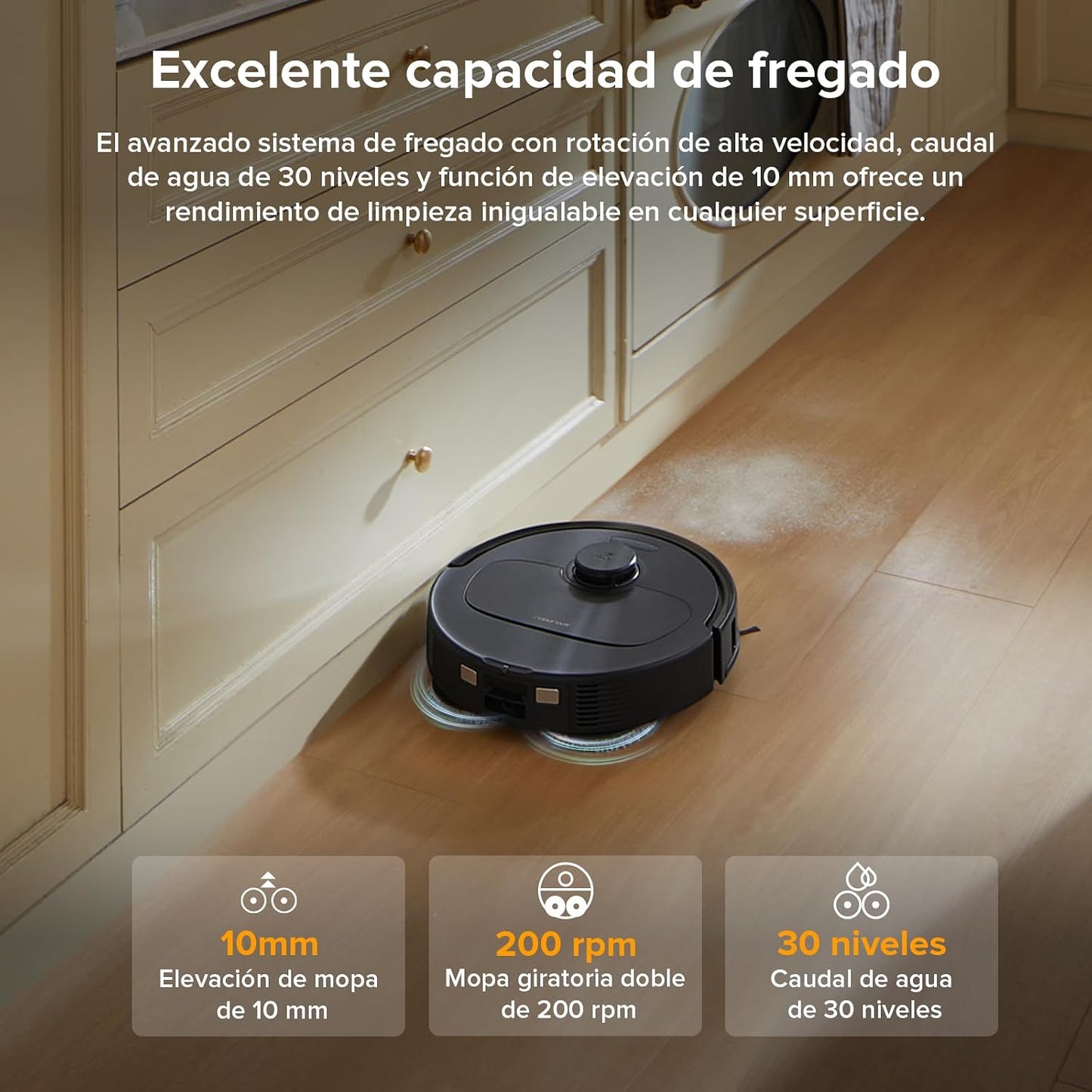 roborock Robot Aspirador QV 35A Set, 8000Pa de succión, Dos mopas giratorias elevables, cepillos antienredos, tecnología reactiva para Evitar obstáculos, navegación y mapeo,Negro