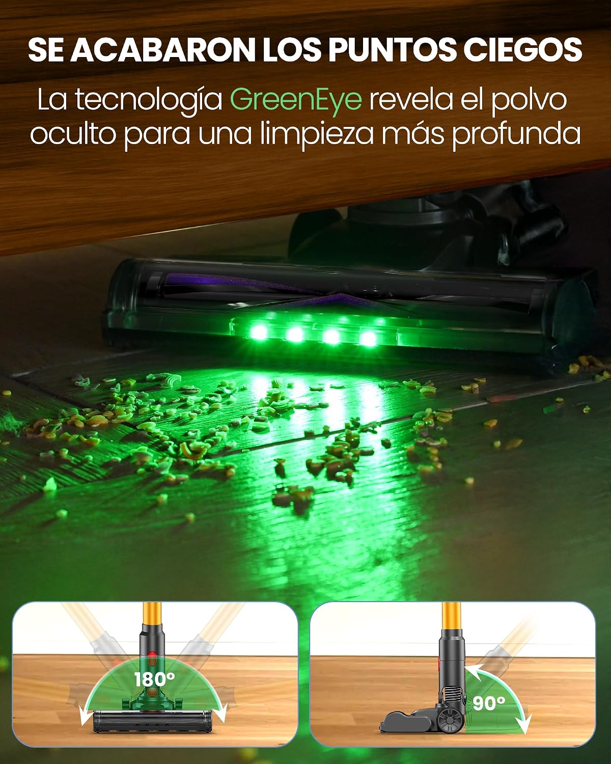 DP2 Aspiradora Sin Cable con 2 Baterías Integradas, 48KPa/90Min/600W, Pantalla LED, Tubo Telescópico, Autónomo, Luz Verde, Aspiradora Escoba Sin Cable para Pelo de Mascotas/Alfombras/Suelos Duros