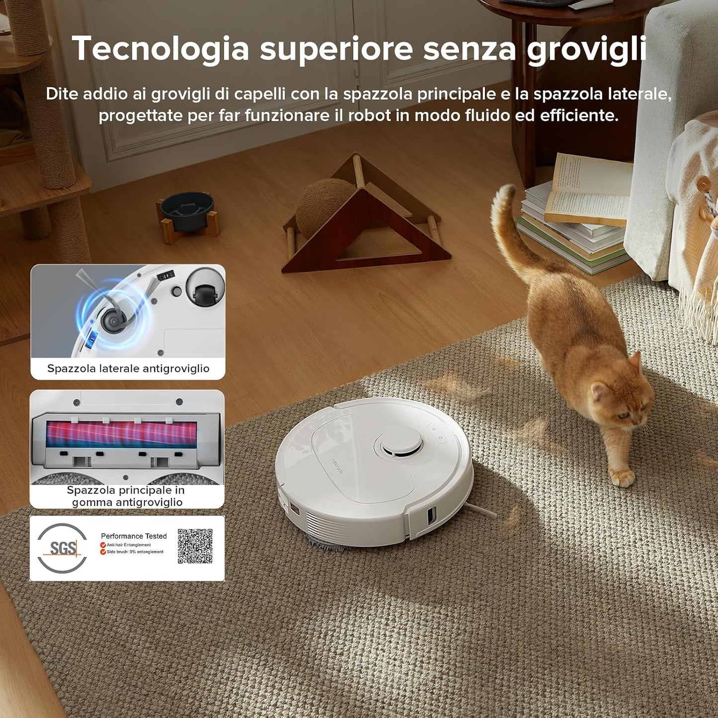 roborock Robot Aspirador QV 35A, 8000Pa de succión, Dos mopas giratorias elevables, cepillos antienredos, tecnología reactiva para Evitar obstáculos, navegación y mapeo,Blanco