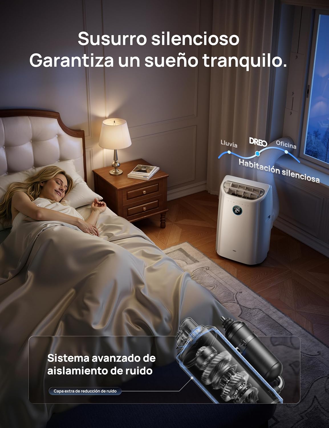 DREO Aire Acondicionado Portátil de 10000 BTU para Habitación, Refrigeración sin Drenaje, Silencioso, Control por Aplicación/Voz, Temporizador de 24 Horas, con Ventilador y Deshumidificador