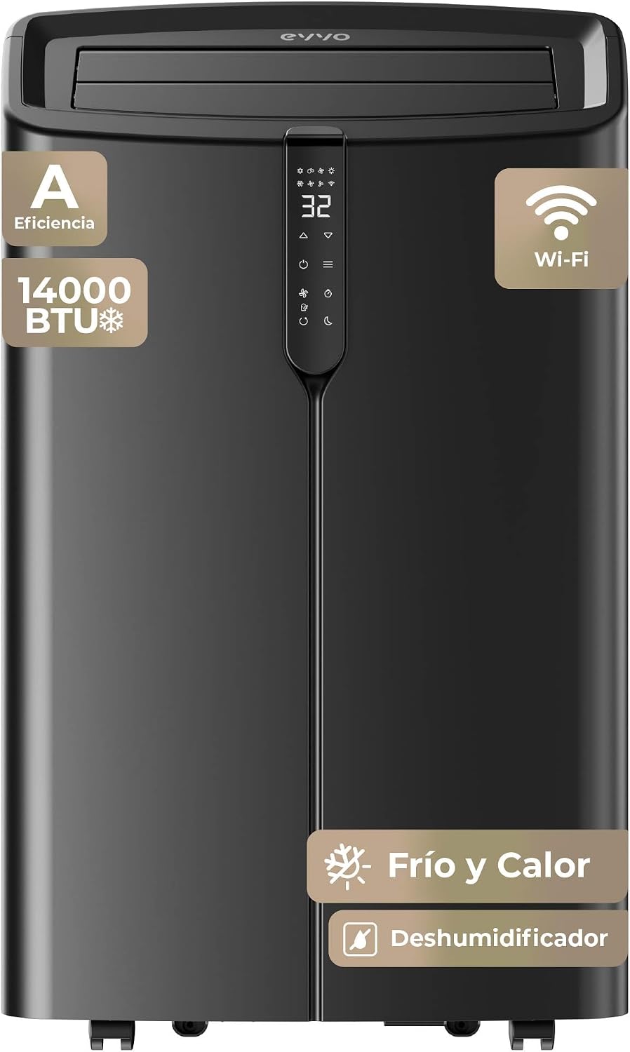 EVVO Clima Silent - Aire Acondicionado Portátil hasta14000 BTU con Bomba de Calor - Pingüino Frío y Calor, Deshumidificador, Modo Noche y Función Turbo. Incluye Kit de Ventana (P14)
