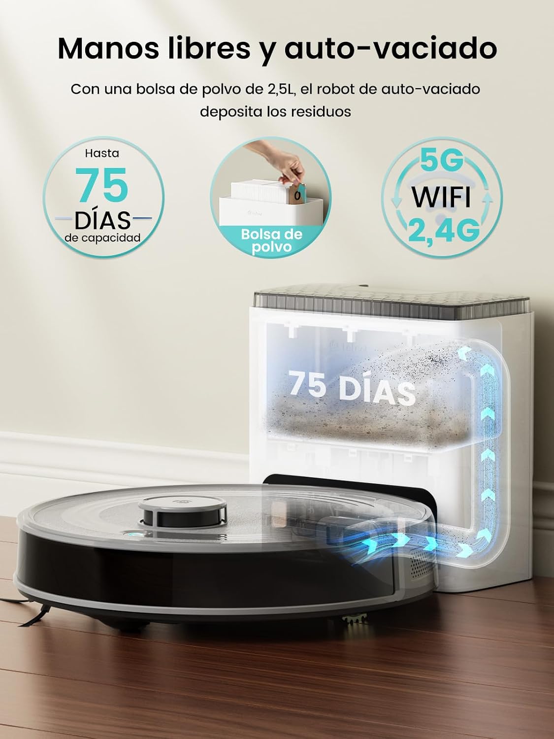 Lefant M2S Plus Robot Aspirador y Fregasuelos Lavador con Estación, 10000Pa, 240min, Navegación dToF, Aspirador Automático Polvo, Evasión de Obstáculos, Alexa/App/WiFi, Gris