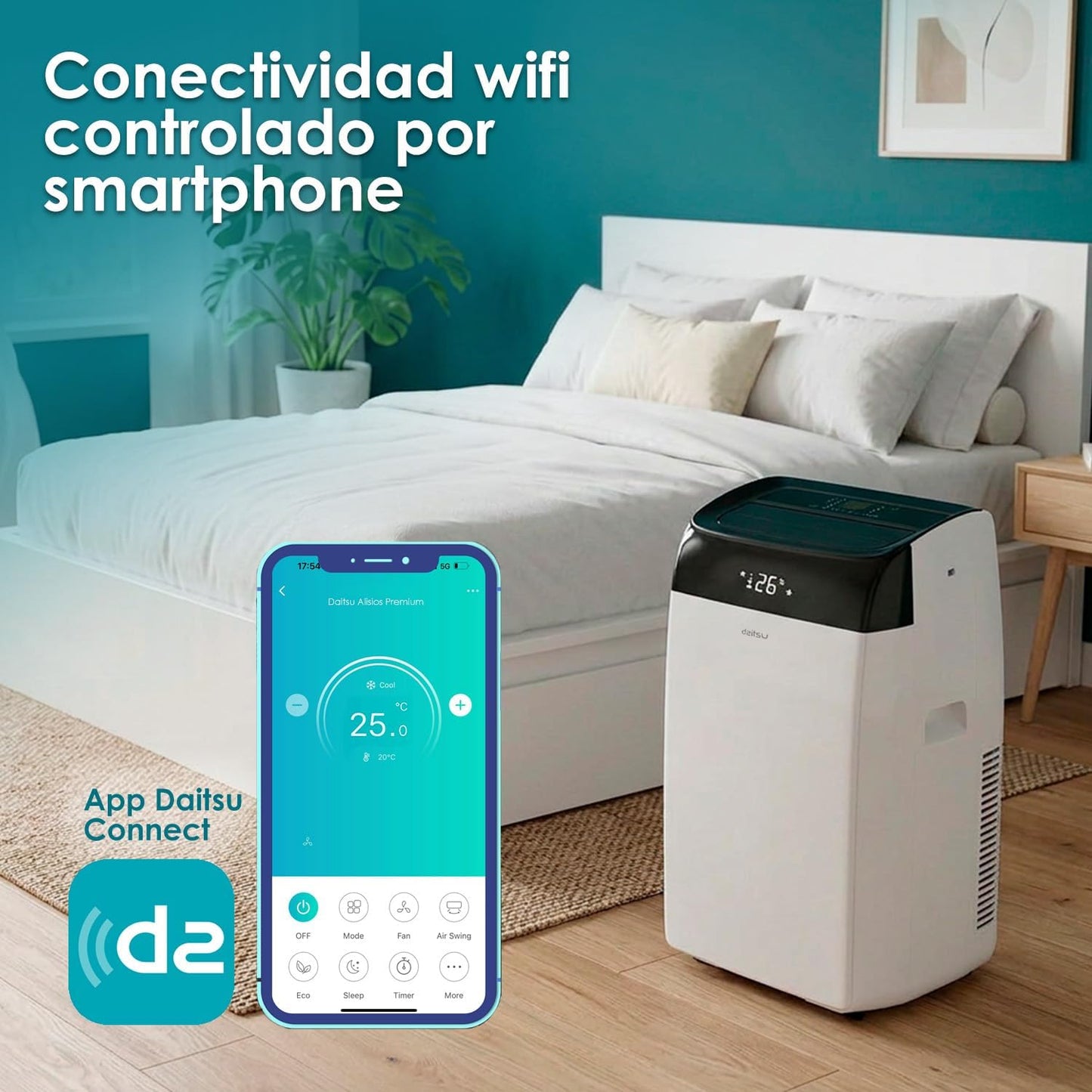 Daitsu - Aire Acondicionado Portátil Frío,Calor, Deshumidificador y Ventilador | 4 en 1 | Alisios Premium APD12FCX | Compacto y Silencioso | Mando a Distancia | Para Hogar u Oficina hasta 30 m²