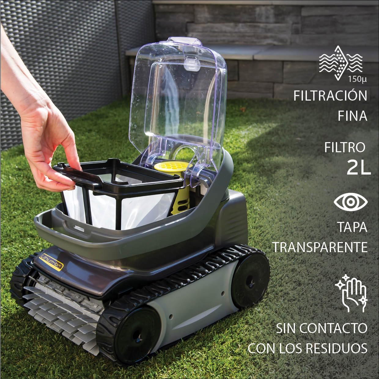 ZODIAC Pixel OP 32- Limpiafondos Piscina Automático. Robot para Limpiar Piscinas de hasta 8x4m. Batería de Litio, Ciclo de 2h, Filtración Fina, Ventana Transparente para Observar Suciedad