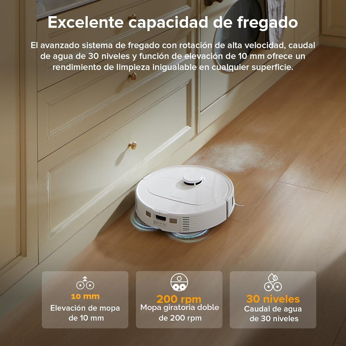 roborock Robot Aspirador QV 35A, 8000Pa de succión, Dos mopas giratorias elevables, cepillos antienredos, tecnología reactiva para Evitar obstáculos, navegación y mapeo,Blanco