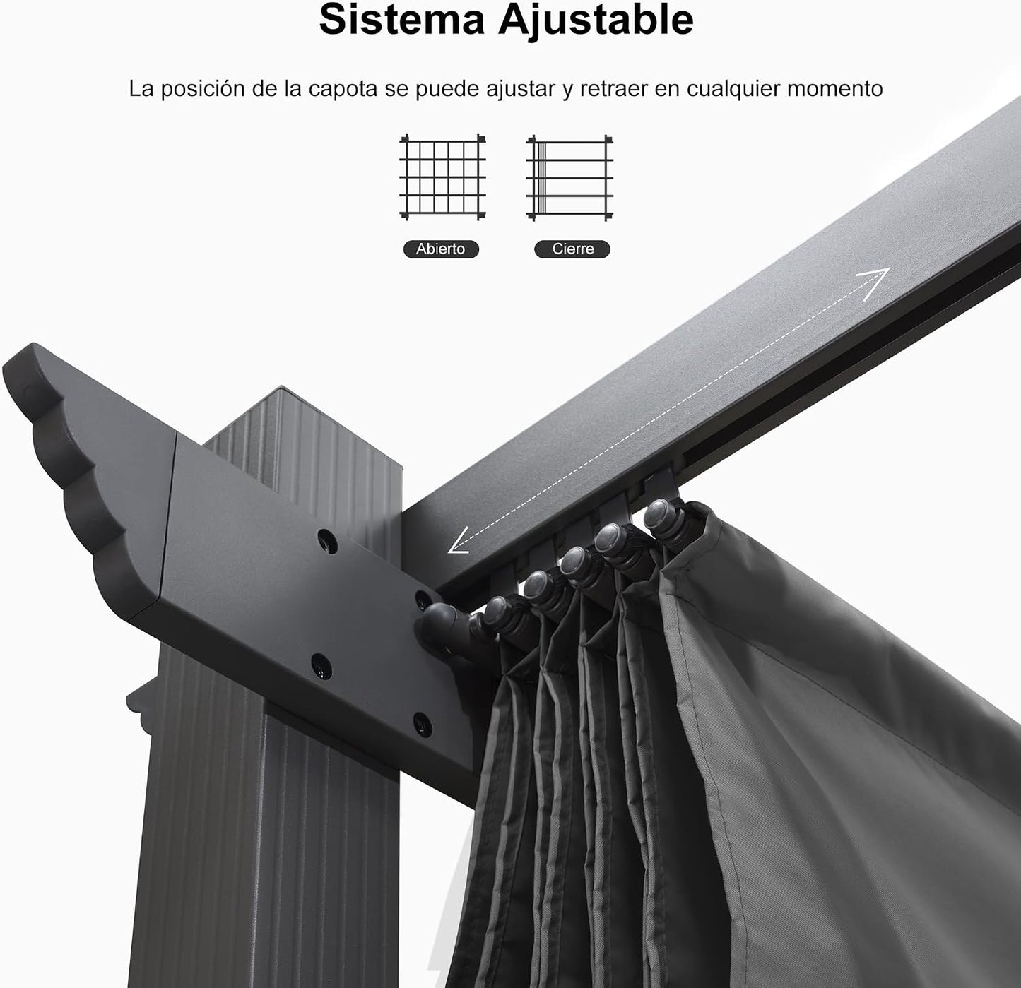 PURPLE LEAF Pergolas de Jardin Aluminio Cenadores para Jardin 4 x 3 M Pérgolas con Techo Retráctil Tela para Camping Fiesta Celebraciones, Gris