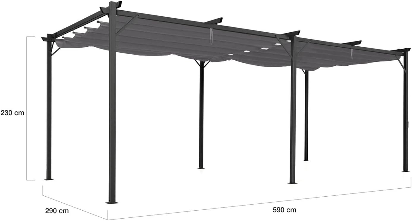 IDMarket - Pérgola con techo retráctil de 4 pies, 3 x 6 m, cenador gris antracita
