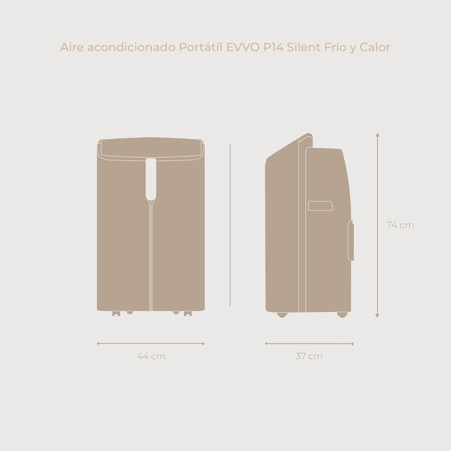 EVVO Clima Silent - Aire Acondicionado Portátil hasta14000 BTU con Bomba de Calor - Pingüino Frío y Calor, Deshumidificador, Modo Noche y Función Turbo. Incluye Kit de Ventana (P14)