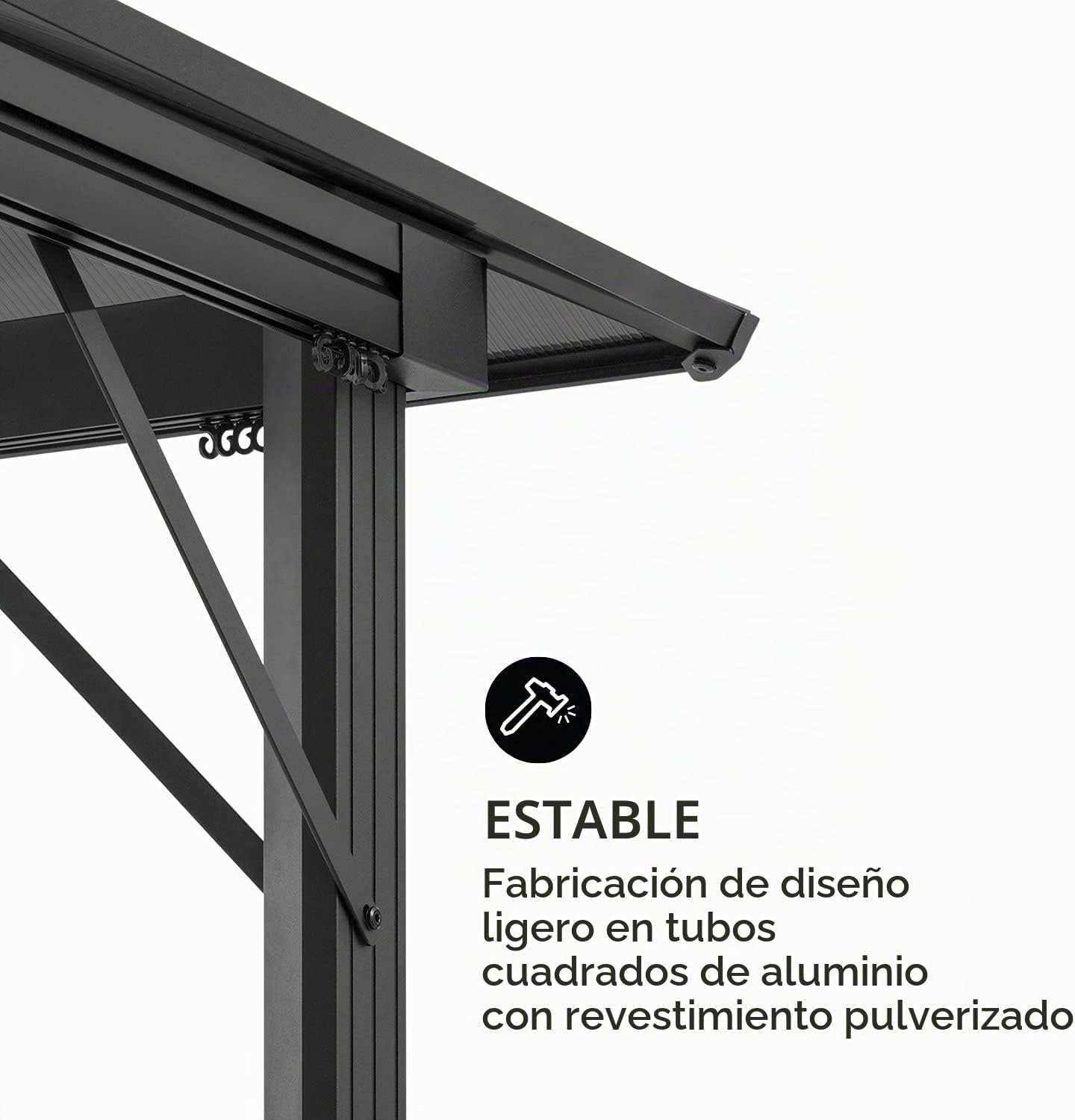 Blumfeldt Pergola Jardín Impermeable 3x3m, Gazebo Techo Policarbonato, Kit de Pérgola Metálica Ligera Estructura Aluminio, Carpa Exterior, Pérgola Cristal Translúcido, Luces LED Regulables