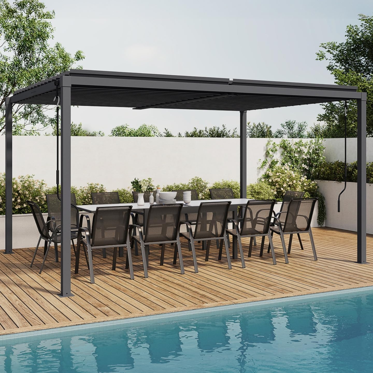 IDMarket – Pergola bioclimática cuchillas orientables 3 x 4 m, aluminio gris antracita