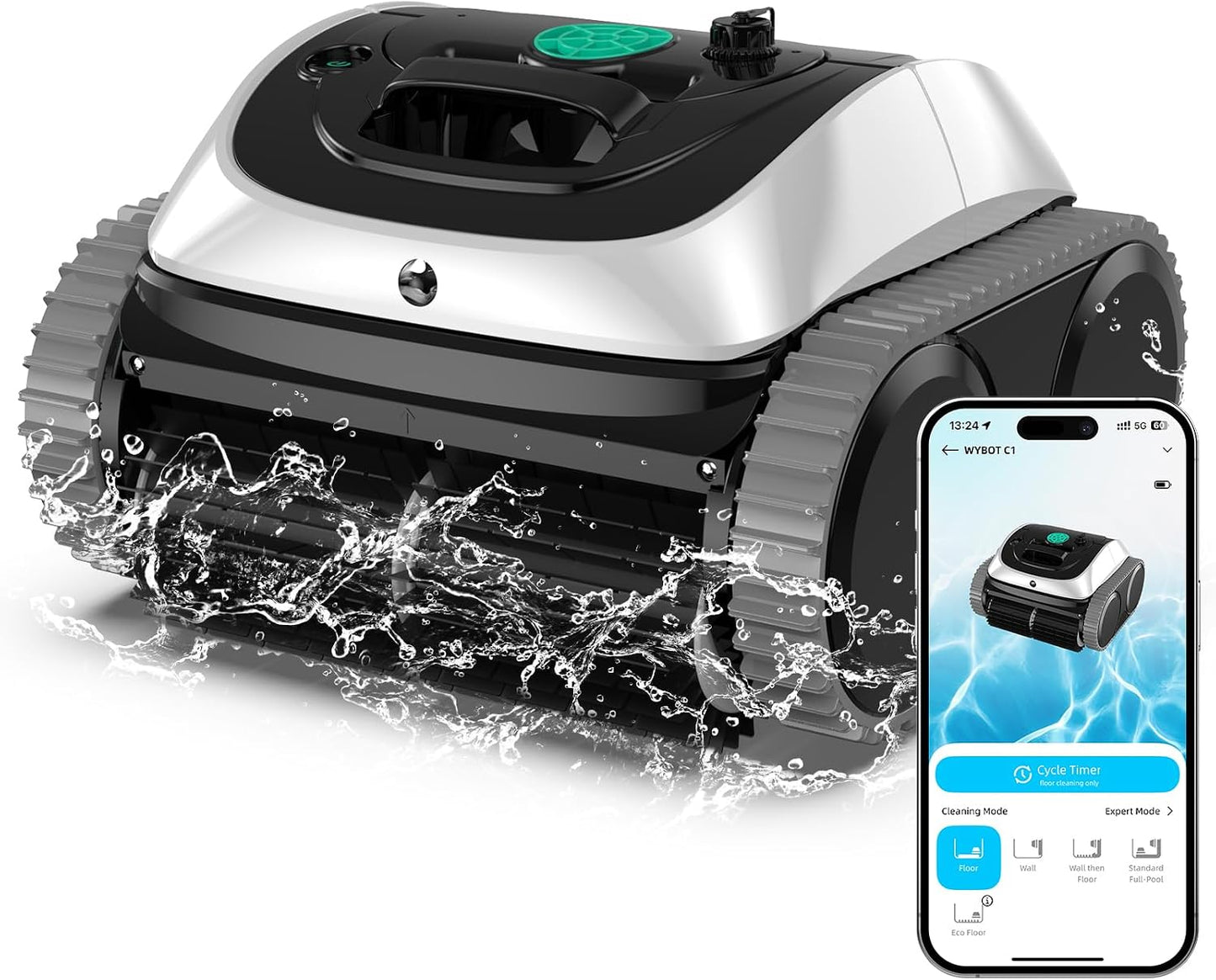 WYBOT C1 Robot Limpiafondos Piscina con Planificación Inteligente de Rutas, Limpieza Automática de Fondo, Paredes y Línea de Agua, Triple Motor Mejorado, 150 Min, hasta 150㎡(Blanco)