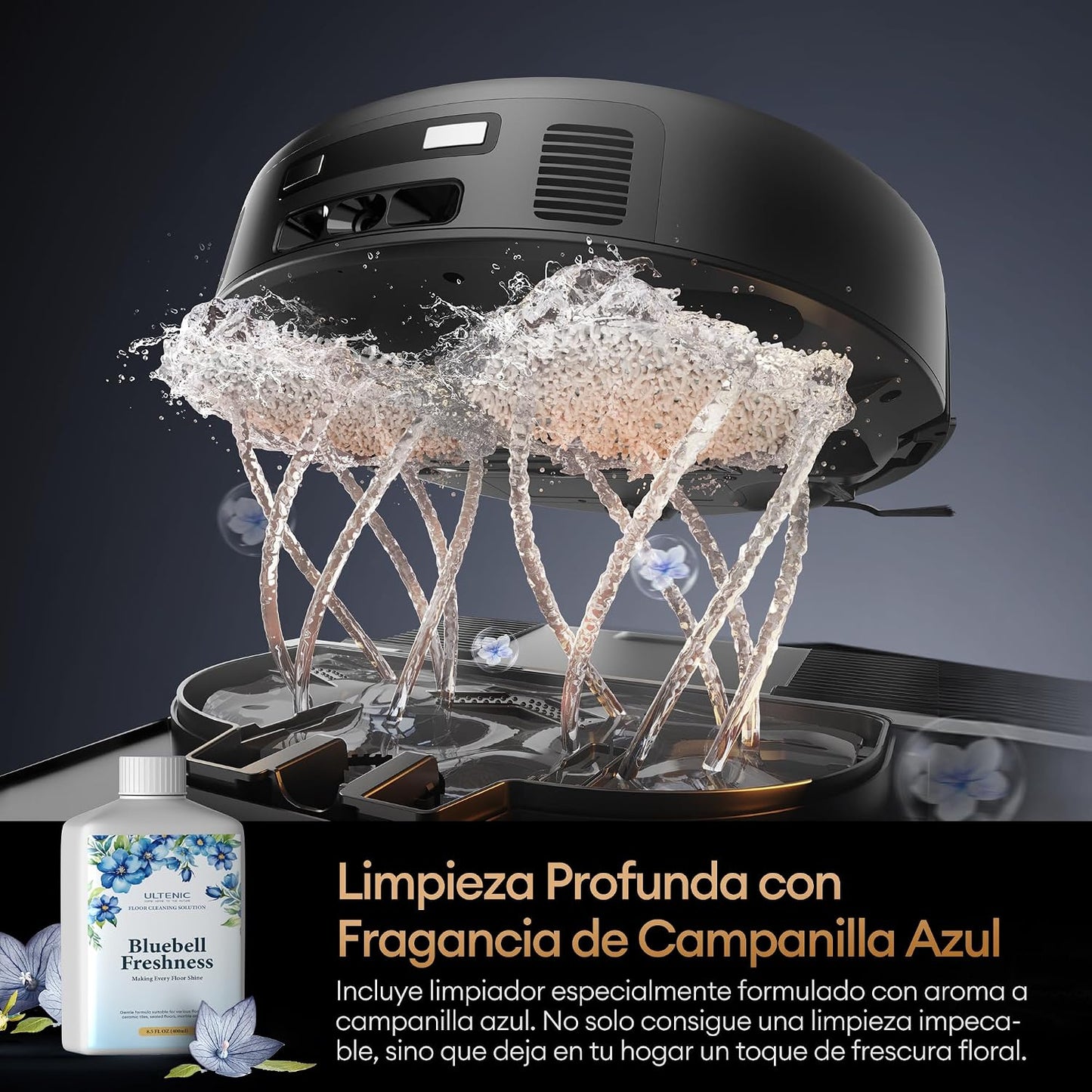 Ultenic MX50 Robot Aspirador y Fregasuelos con IA y Estación Todo en Uno | Autolimpieza con Agua Caliente 65°C y Secado 45°C | Mopa Extensible y Elevación Automática | 20000 Pa Autovaciado 90 Días