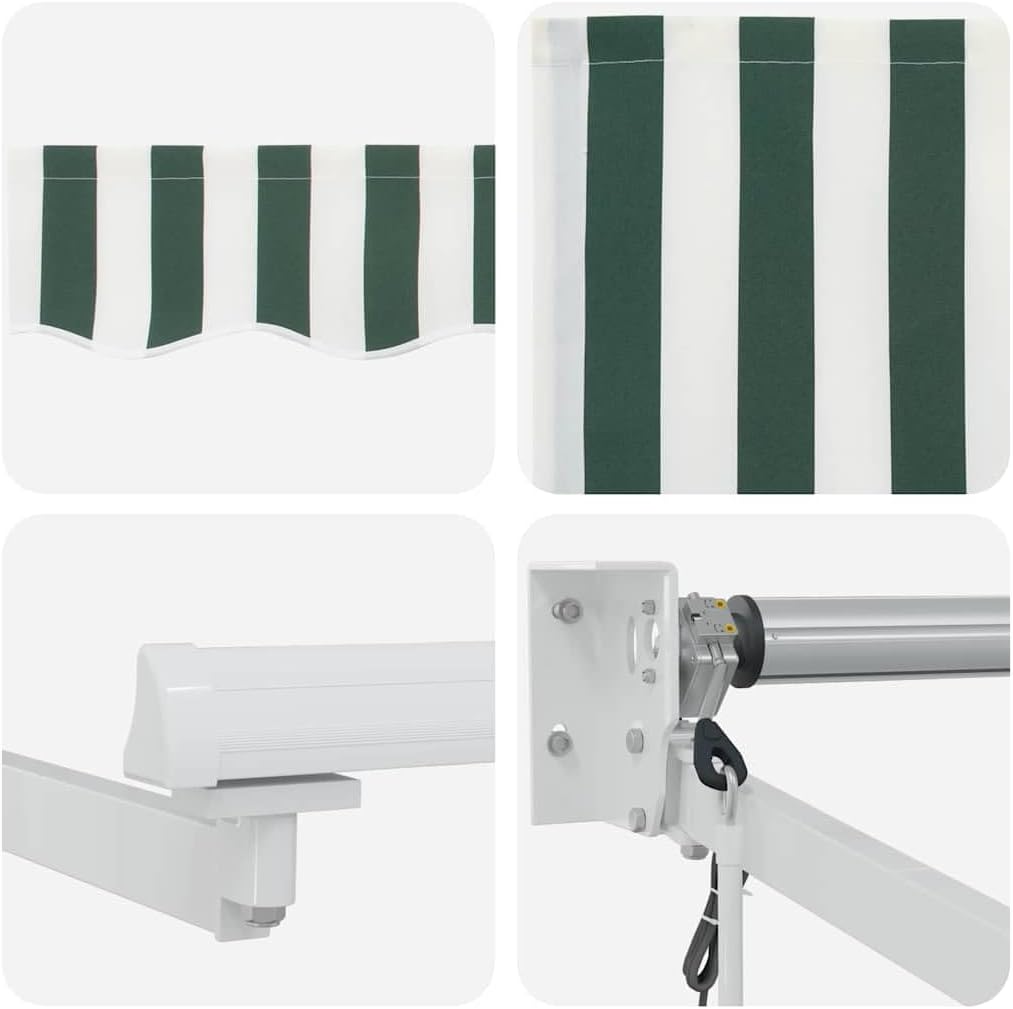 Toldo Motorizado 3x2,5 Toldo electrico Toldos Exterior terraza con Manivela y Marco de Aluminio para Jardín Puerta Ventana-Verde y Blanco-3 x 2,5 m-Marco Blanca