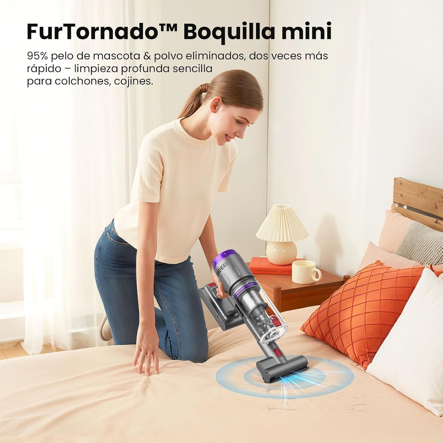 Aspiradora Sin Cable 58000Pa/600W/75Min, Escoba Aspiradora sin Cable con Brazo Flexible, Tubo Flexible de 1 m, Boquilla Mini FurTornado™, Ideal para Suelos, Alfombras y Pelo de Mascotas