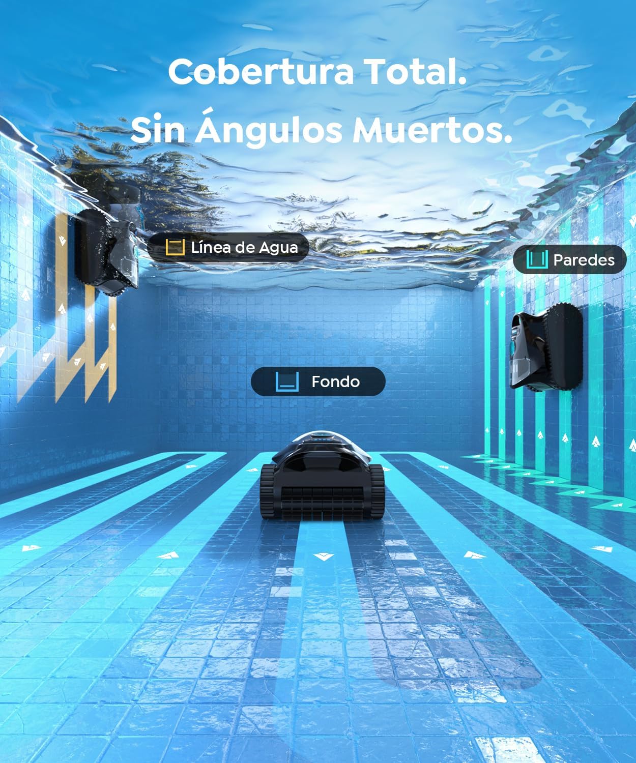 C1 Robot Piscina Limpiafondos y Paredes, Autonomía 180 min, Doble Filtración, 3 Motores, Control por App, Robot Limpiafondos Piscina Inalámbrico 150㎡, Azul Oscuro