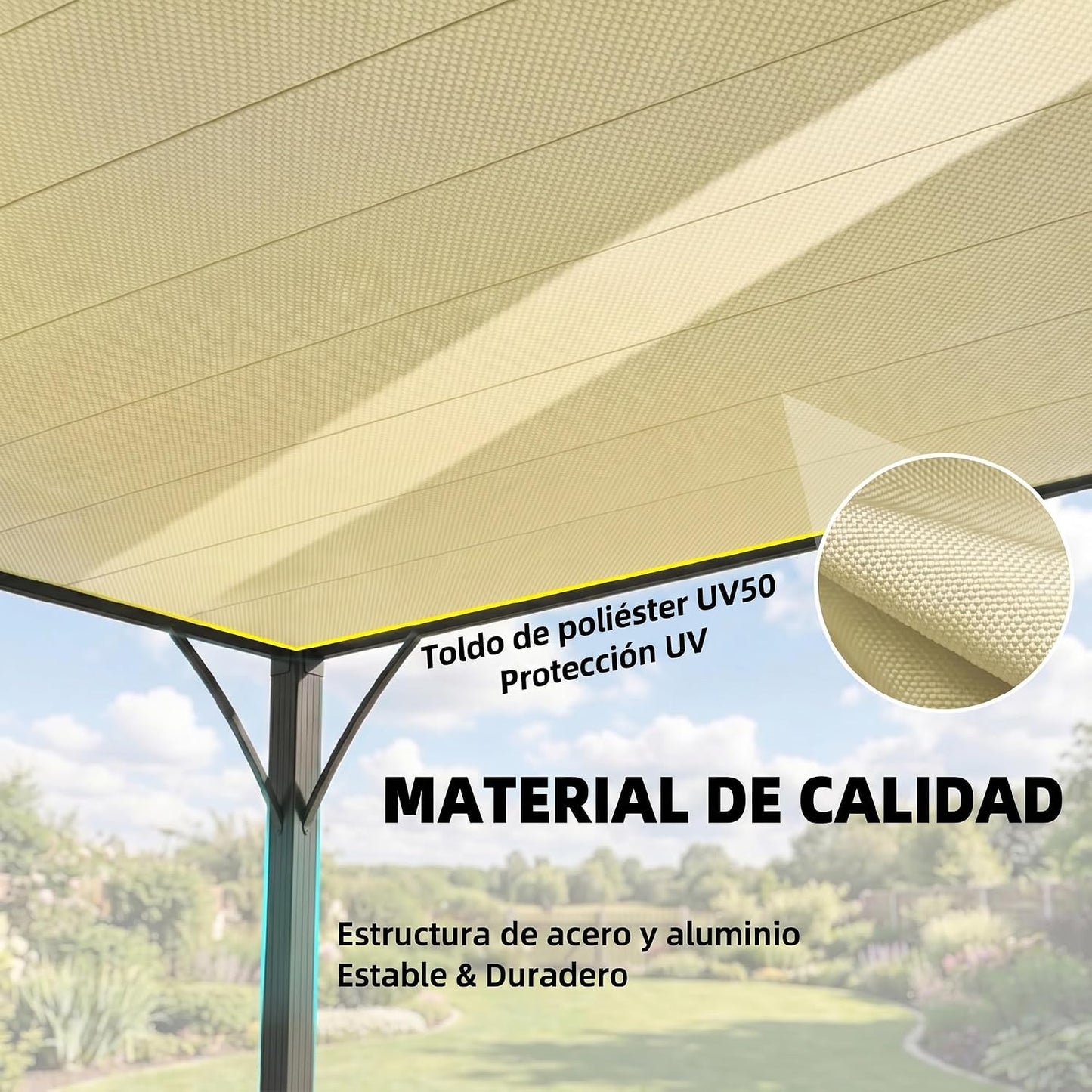 Outsunny Pérgola de Jardín 3x4 m, Cenador de Jardín con Techo de Lamas Orientables a 135°, Columna de Aluminio, Vigas de Hierro, Protección UPF30+, Pabellón para Exterior, Patio, Terraza, Blanco Crema