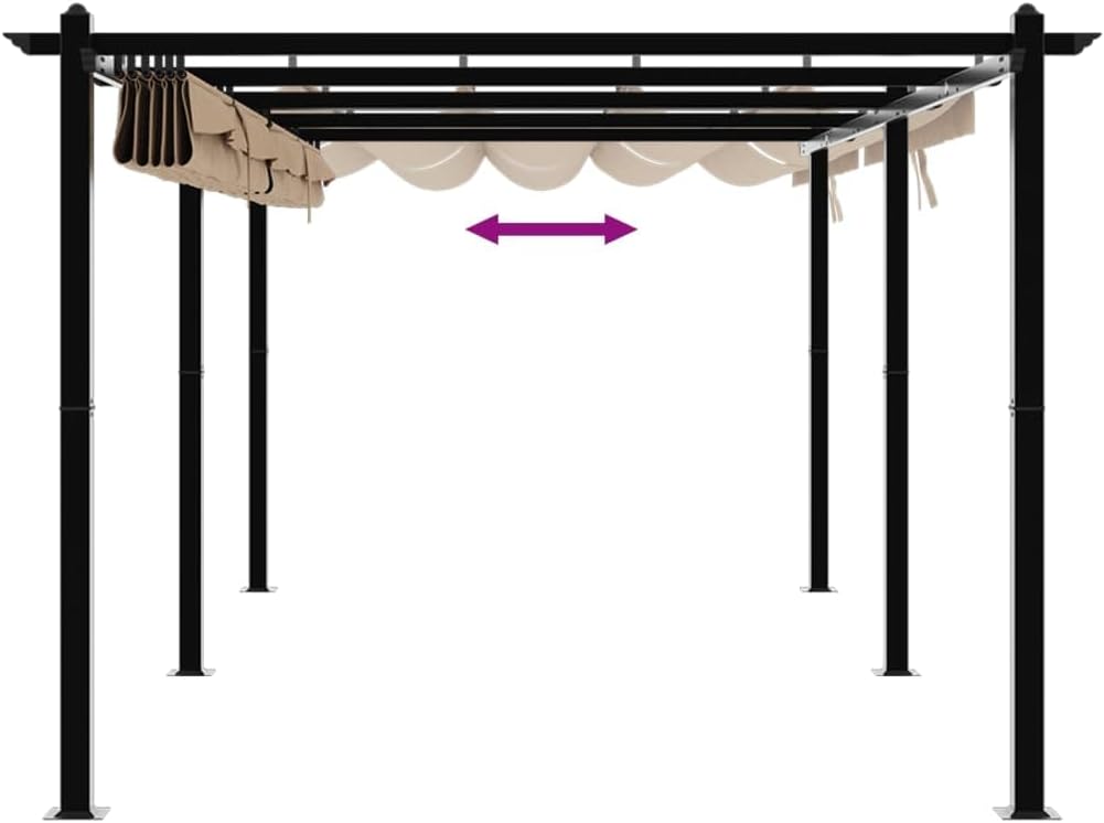 IKAYAA Pérgola de Jardín con Techo Retráctil, Pérgola de Aluminio 6x3 m, Cenador de Jardín, Poliéster Resistente al Agua y a UV para Patio Terraza Exterior Taupé