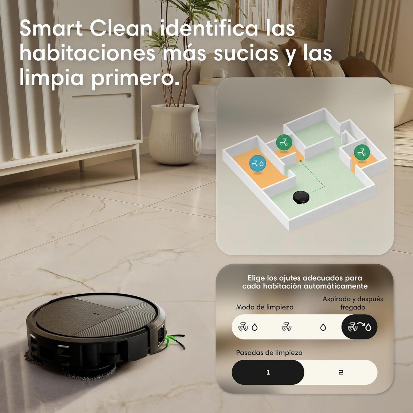 iRobot Roomba Plus 576 Combo y Base AutoWash multifunción, 25KPa, Mopas DualClean PerfectEdge, Lavado/Secado Calor, IA, PrecisionVision, Clearview Pro LiDAR, 90 días autonomía,Accesorios Extra, Negro