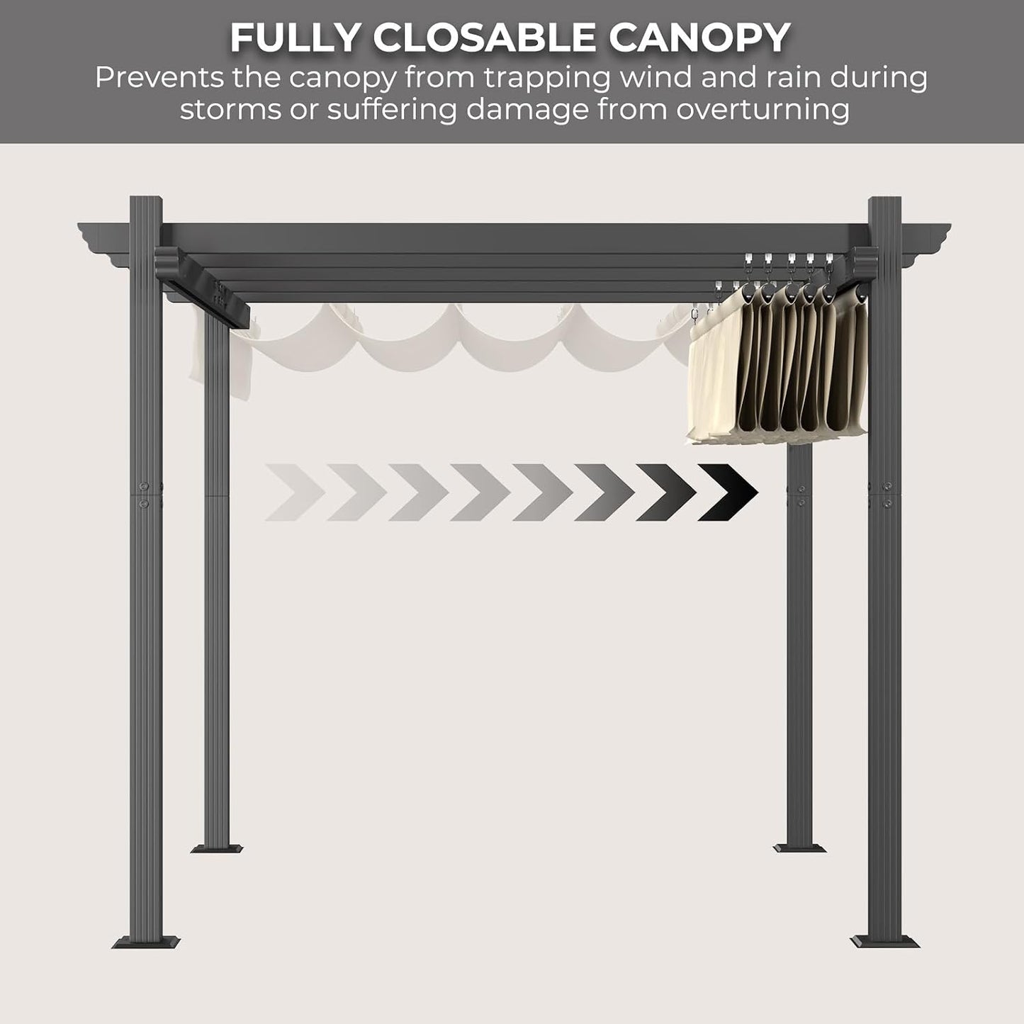 Devoko Pergola Bioclimatica 3x3m, Pergolas de Jardin, con Fijaciones Magnéticas y Zona de Sombra Ajustable, Cenador Pergolas de Aluminio, Adecuada para Escenarios como Jardines y Patios, Beige