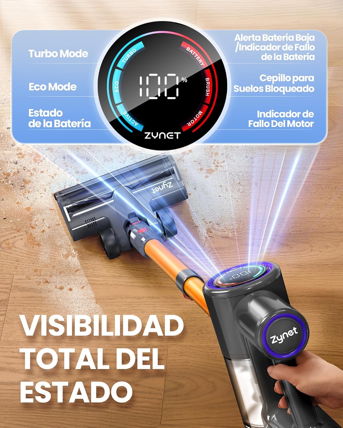 DP2 Aspiradora Sin Cable con 2 Baterías Integradas, 48KPa/90Min/600W, Pantalla LED, Tubo Telescópico, Autónomo, Luz Verde, Aspiradora Escoba Sin Cable para Pelo de Mascotas/Alfombras/Suelos Duros