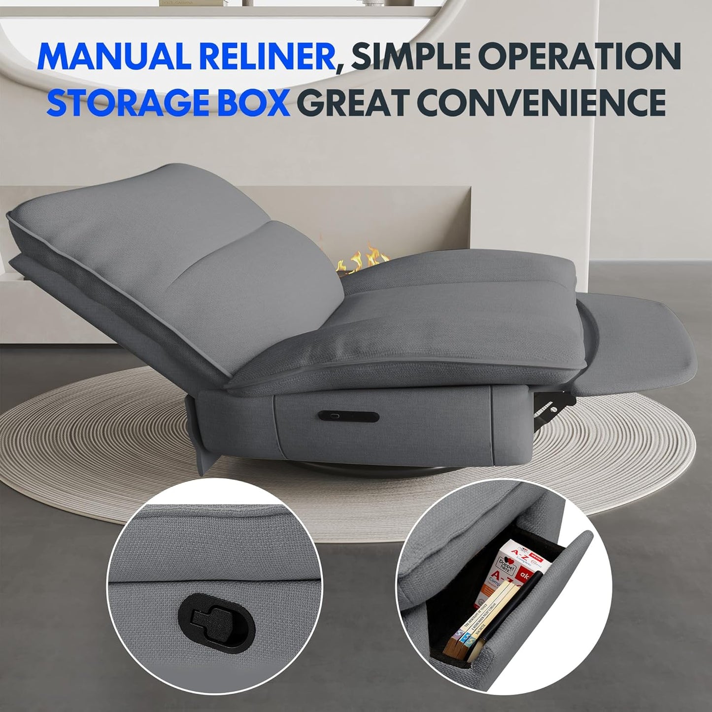 FLEXISPOT XC6 Sillón Relax, Sófa Giratorio con Función Balancín, Sillon TV con Respaldo Ajustable, Silla Reclinable para Dormitorio, Salón y Cine en Casa (Beige)
