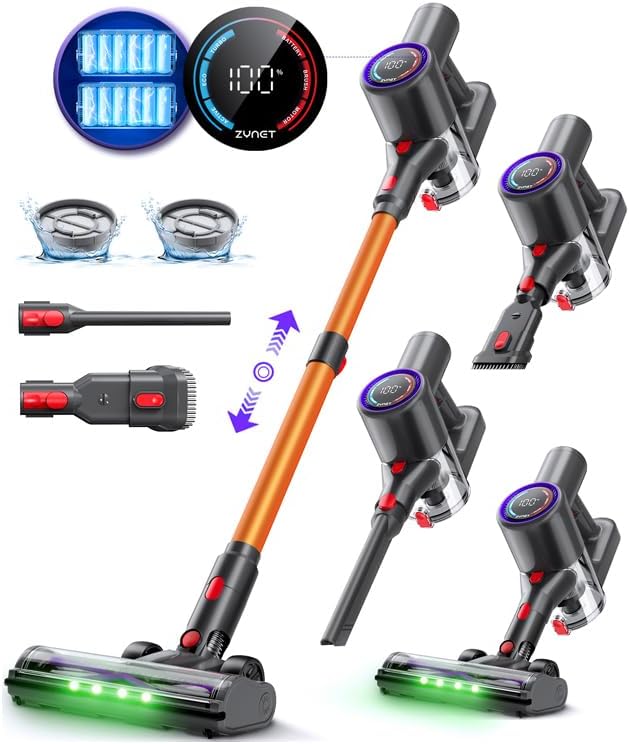 DP2 Aspiradora Sin Cable con 2 Baterías Integradas, 48KPa/90Min/600W, Pantalla LED, Tubo Telescópico, Autónomo, Luz Verde, Aspiradora Escoba Sin Cable para Pelo de Mascotas/Alfombras/Suelos Duros
