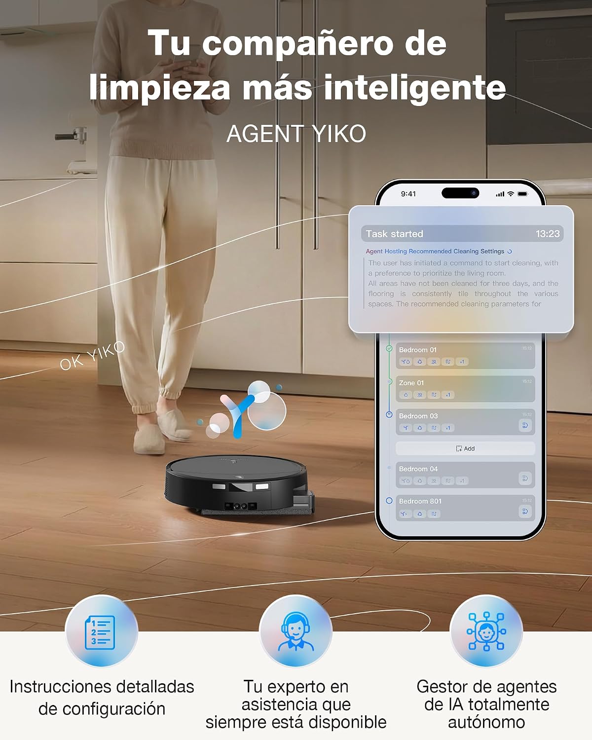 ECOVACS DEEBOT T90 Pro Omni Robot Aspirador y Mopa, 30 000 Pa, Carga PowerBoost, OZMO Roller 3.0 con Tecnología TruEdge 3.0, Aplicación Automática de la Solución de Limpieza, Agent YIKO AI, Negro
