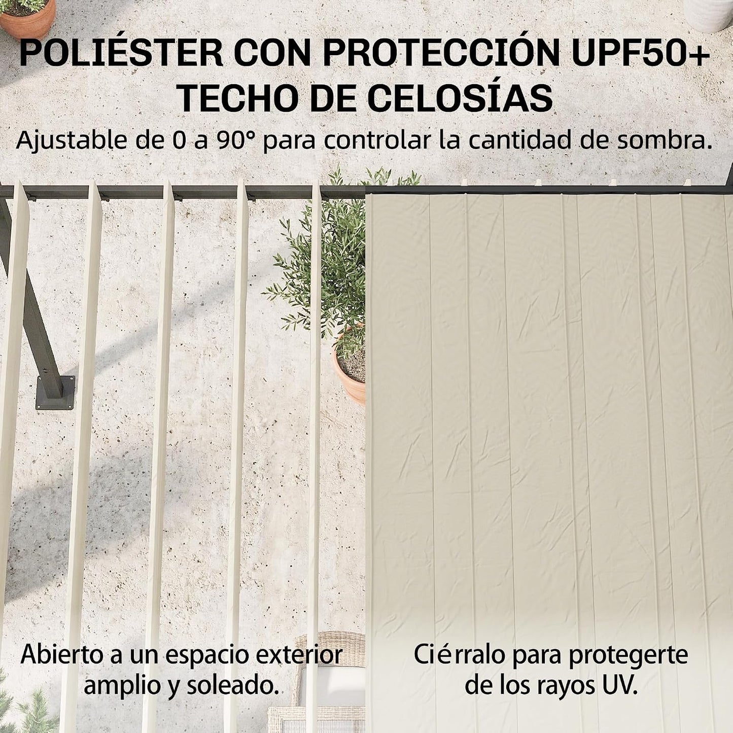Outsunny Pérgola de Jardín 3x3,8 m, Cenador de Jardín con Techo de Lamas Ajustable a 90°, Manivela, Estructura de Aluminio y Acero, Protección UPF50+, Pabellón para Exterior, Patio, Terraza, Beige