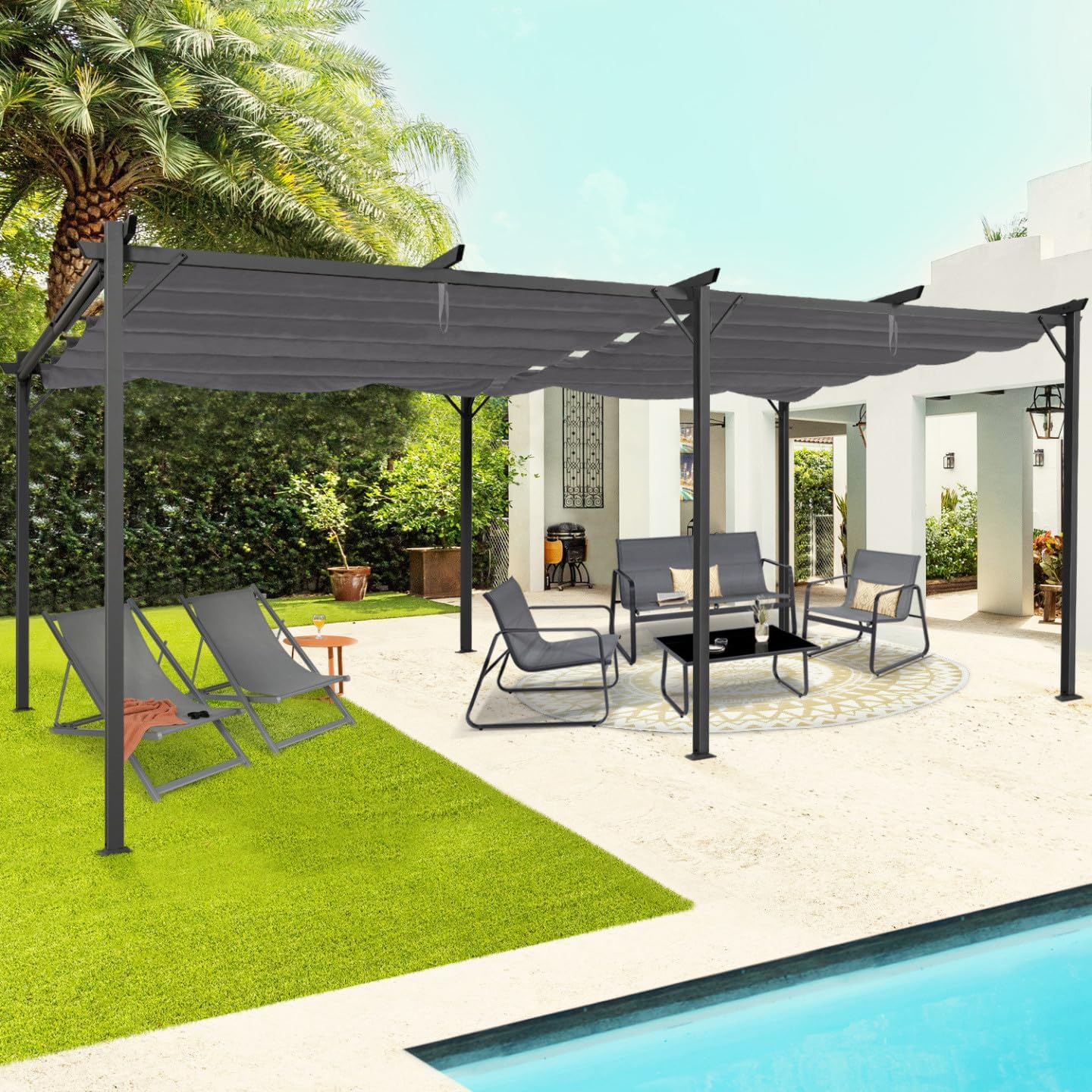 IDMarket - Pérgola con techo retráctil de 4 pies, 3 x 6 m, cenador gris antracita