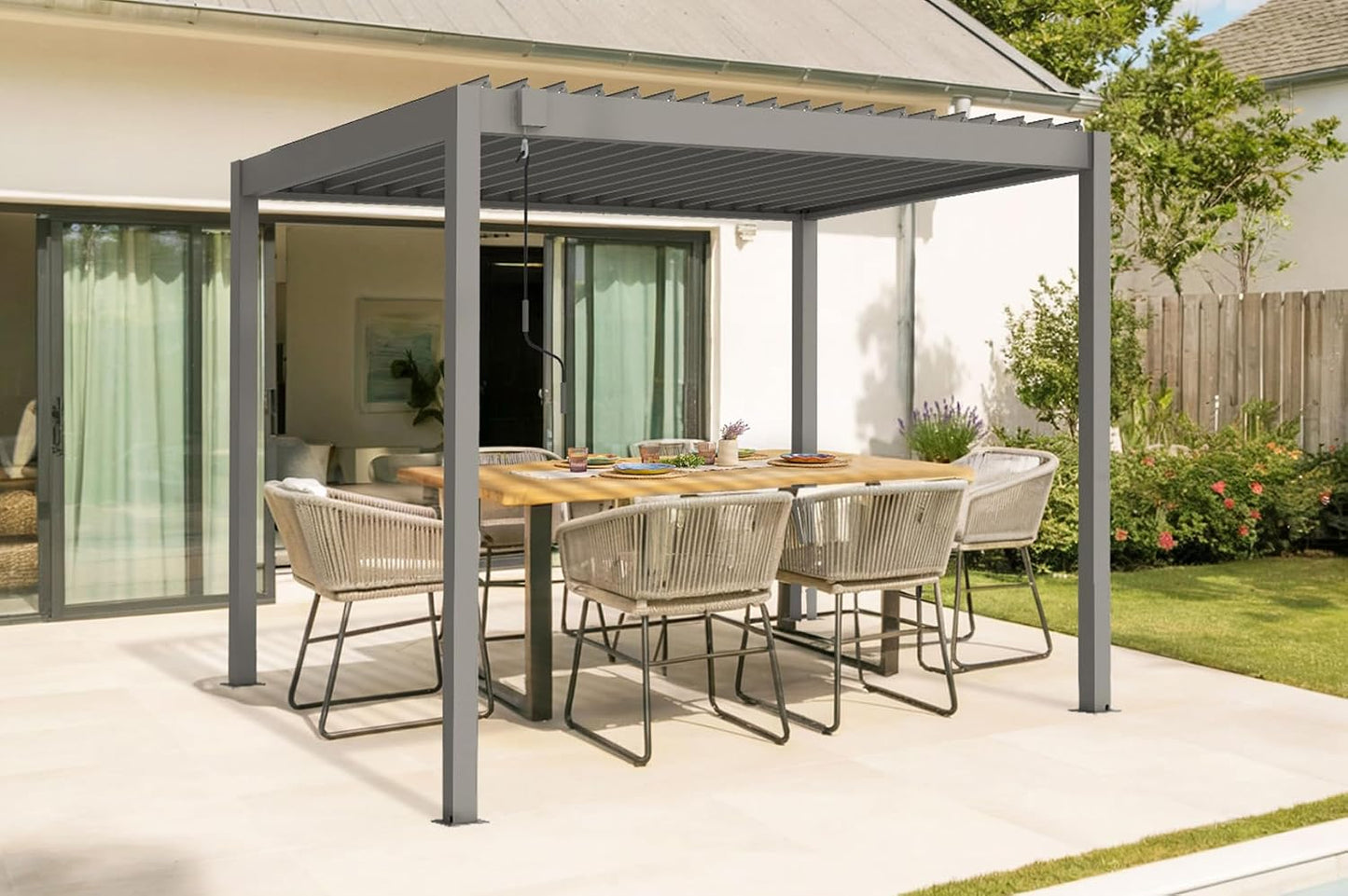 CAZEBOO Pérgola Bioclimática Autoportante Piana 297x195 cm (3x2 m – 6 m²) Aluminio Gris Topo – Lamas Orientables 0-110° Acero – Resistencia Viento 70 km/h – Kit Completo con Manivela y Anclajes